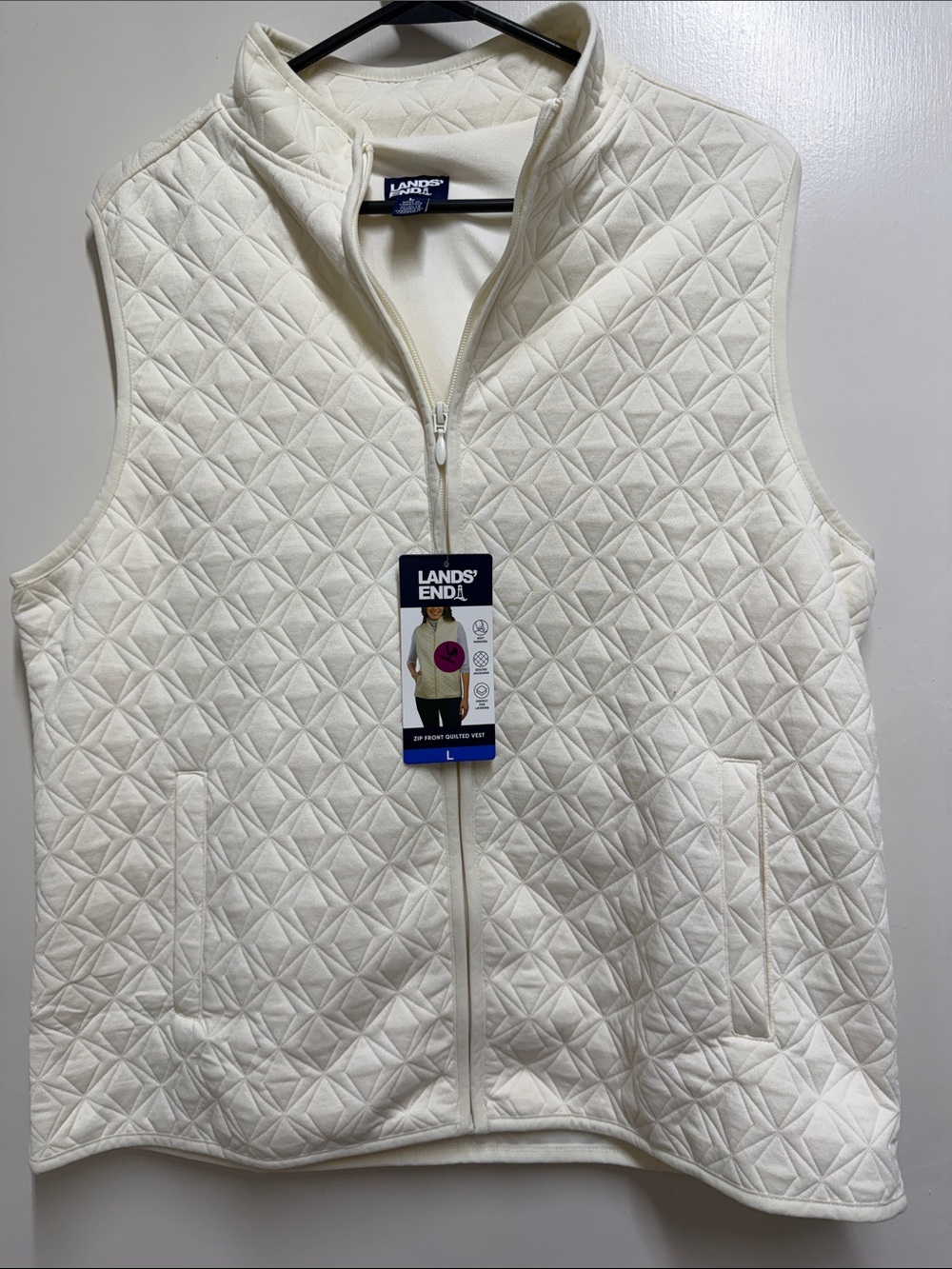 Lands' End Women's Off-White Quilted Zip Vest